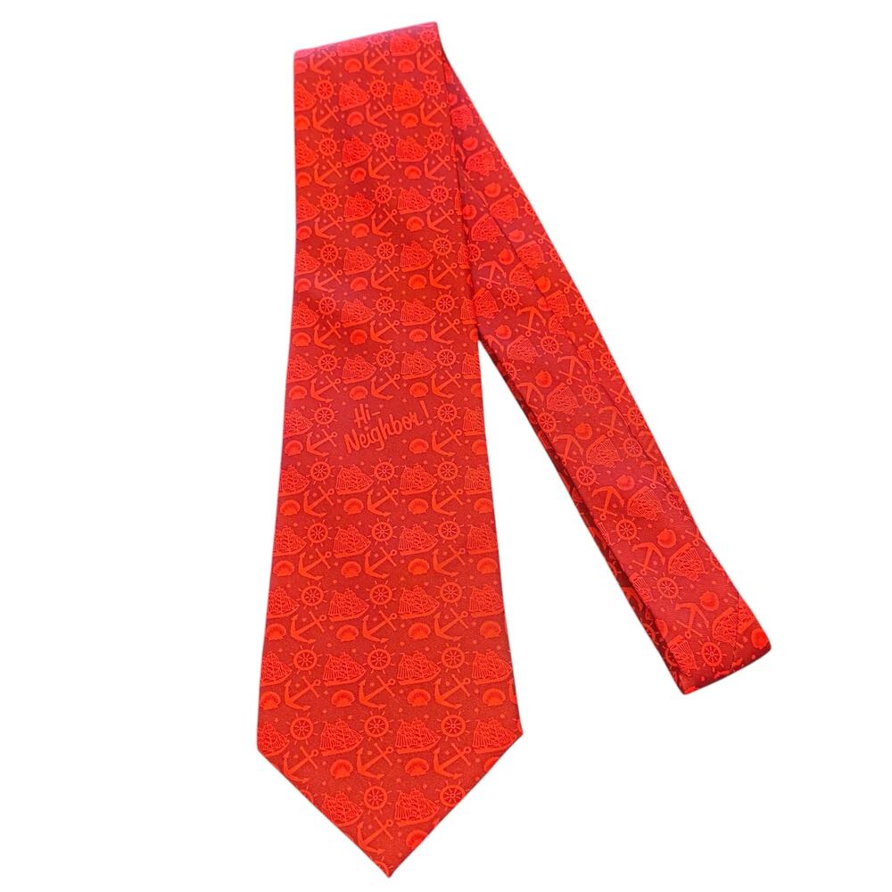 Narrgansett Beer Hi Neighbor! Red Allover Nautical Print Neck Tie Sailboat